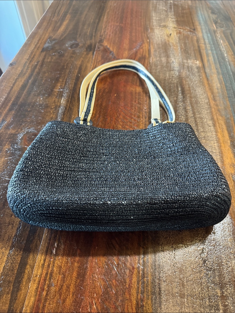 Black Woven Tote Bag with Contrast Handles